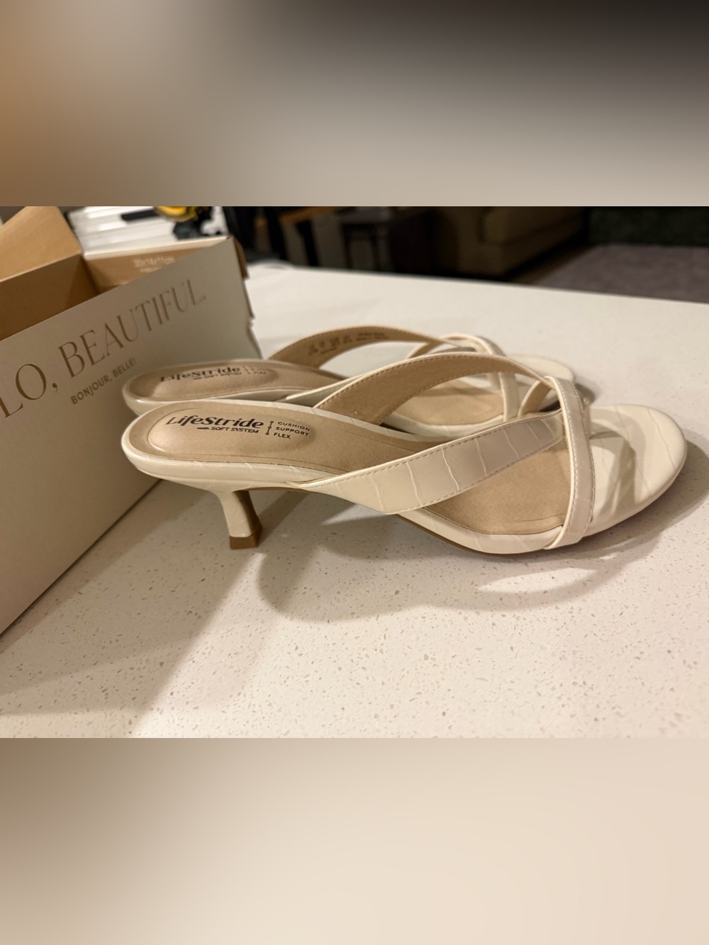 Life Stride Cream Strappy Kitten Heel Sandals